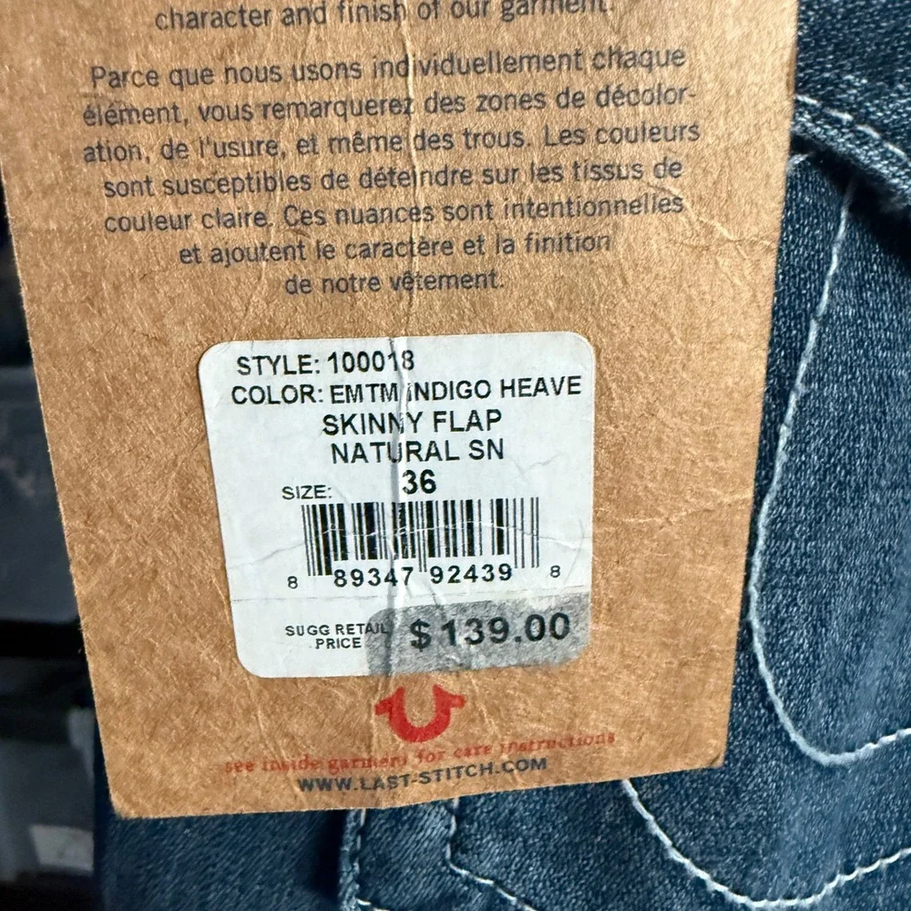 True Religion Skinny Flap Jeans Mens 36 Indigo Heave Blue Denim Designer NWT